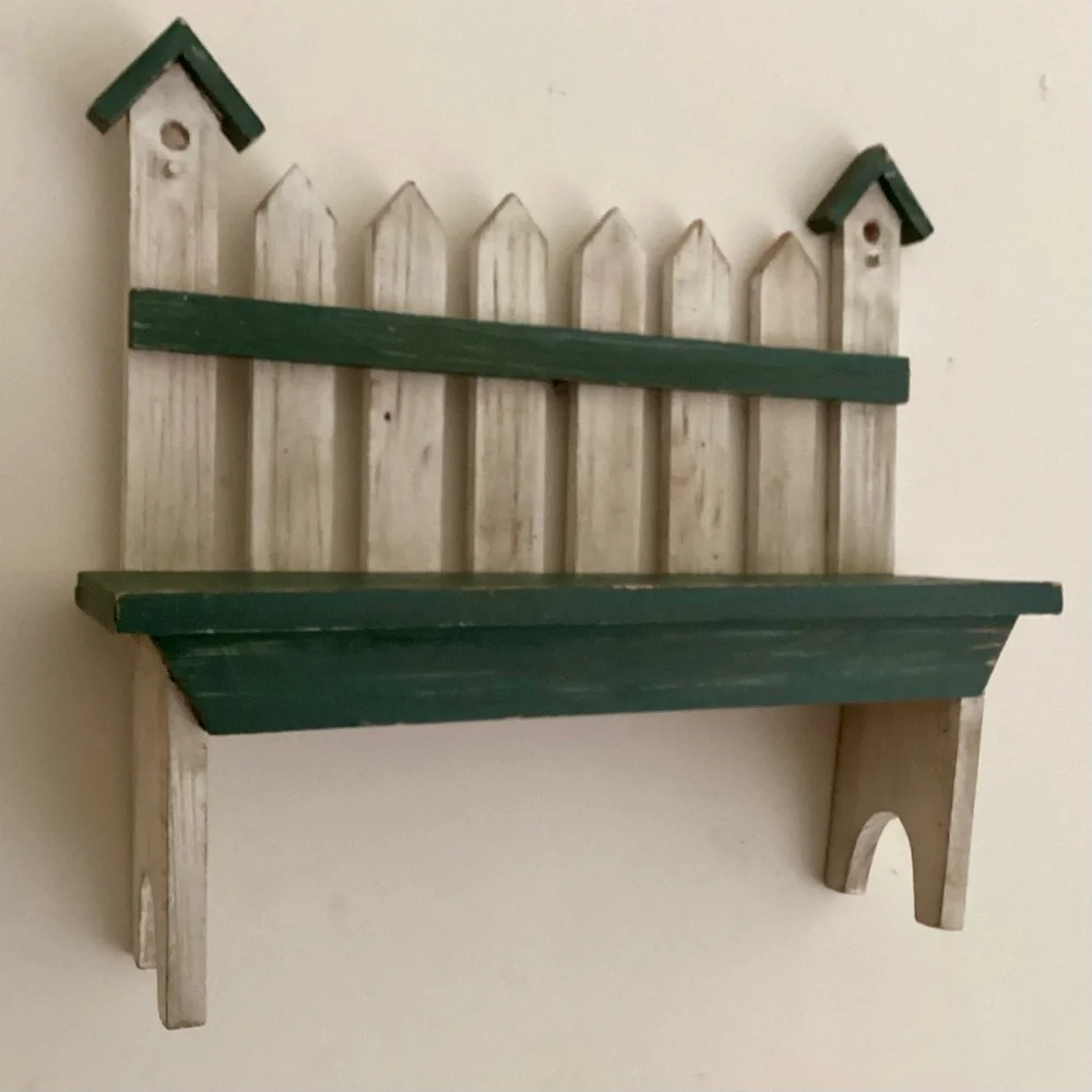 Rustic Green and Cream Wall Shelf with Planter